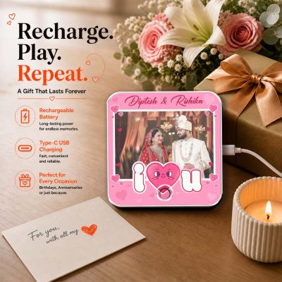 Personalized I Love You Theme Musical Fridge Magnet Photo Frame Valentine's for Couples Wedding Picture Magnet Playable Music for Couples and Music Lovers